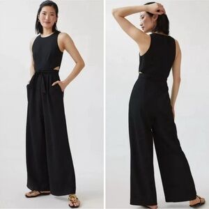 Anthropologie Hutch Cutout Wide Leg Black Jumpsuit with waist tie size medium